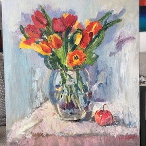 Tulips mural oil painting original flowers on canvas