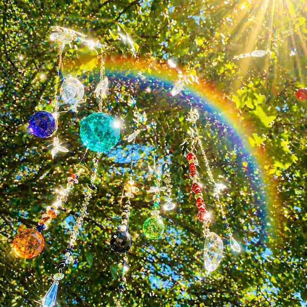 Handmade Crystal Suncatcher: Boho Prism Window Decor with Charms, Rainbow Sun Catcher