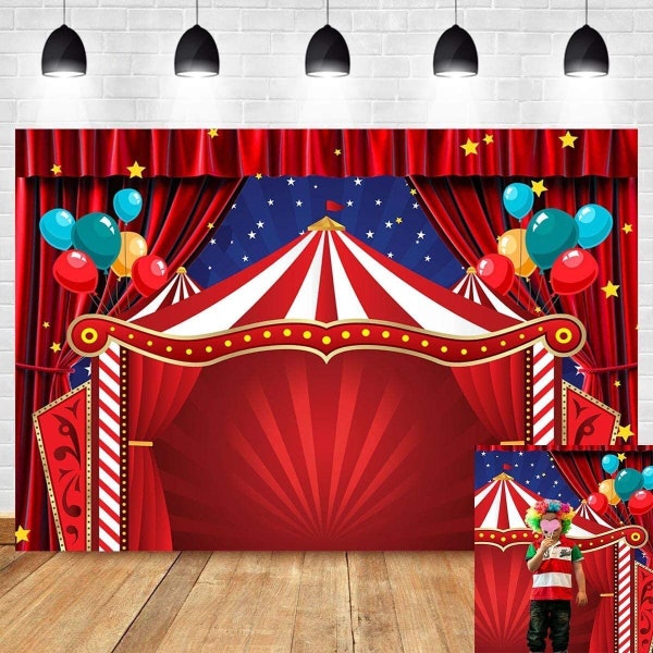 Circus Backdrop 7x5ft Carnival Party Background Tent Baby Shower Banner Clown Theme Decorations Carousel Photo Booth Props Boy Girl Birthday