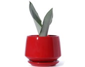 Ceramic Plant Pot, Succulent Pot, Flower Planters 5.9 with Drainage Hole, Saucer Medium Pots for Indoor Plant, Modern Planter, Shiny Red