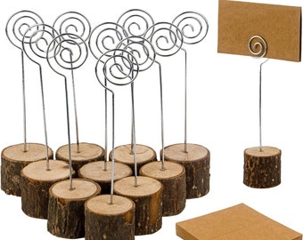 20 Wood Base Wedding Table Number Holder Rustic Place Card Clip Swirl Wire Memo Holder Note Photo Stand Office Supply Baby Shower Name Sign