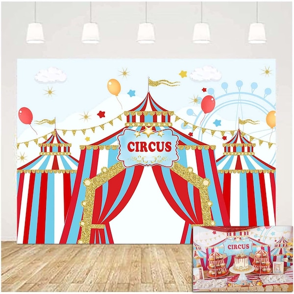 Circus Backdrop 7x5ft Carnival Party Background Tent Baby Shower Banner Clown Theme Decorations Carousel Photo Booth Props Boy Girl Birthday