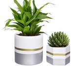 Planter Pots, Set of 2, Modern Pot, Home Decor, Flower Plant Pots, Indoor Plants, Ceramic Planter Pots, Cactus, Geometric Plant Pots