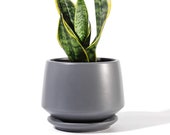 Potey Ceramic Plant Pot, Flower Planters 5.9 with Drainage Hole, Saucer Medium Pots for Indoor Plant, Modern Planter, Pure Gray
