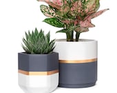 Ceramic Flower Pot, Set of 2, Cylinder And Hexagonal Planter, Modern Garden Planters, Geometric Plant Containers, for MORE PLEASE CONTACT