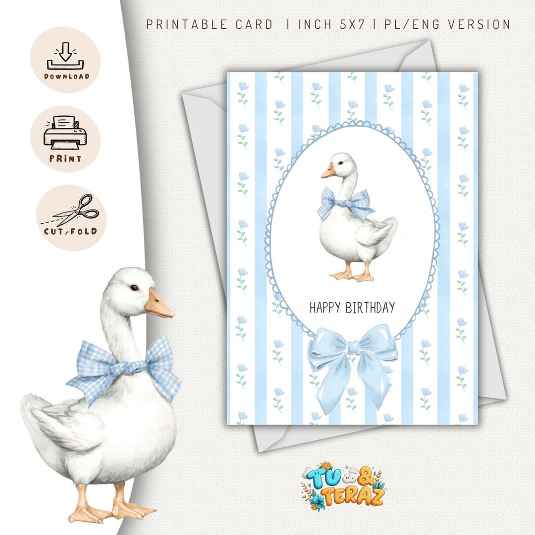 Printable Birthday Card | Cute Goose Card | 5x7 | Instant Download ...