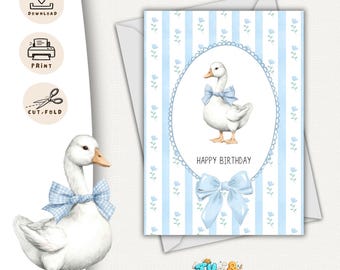 Printable Birthday Card | Cute goose card | 5x7 | Instant Download | Vintage | Greeting card | DIY printable | kids birthday card