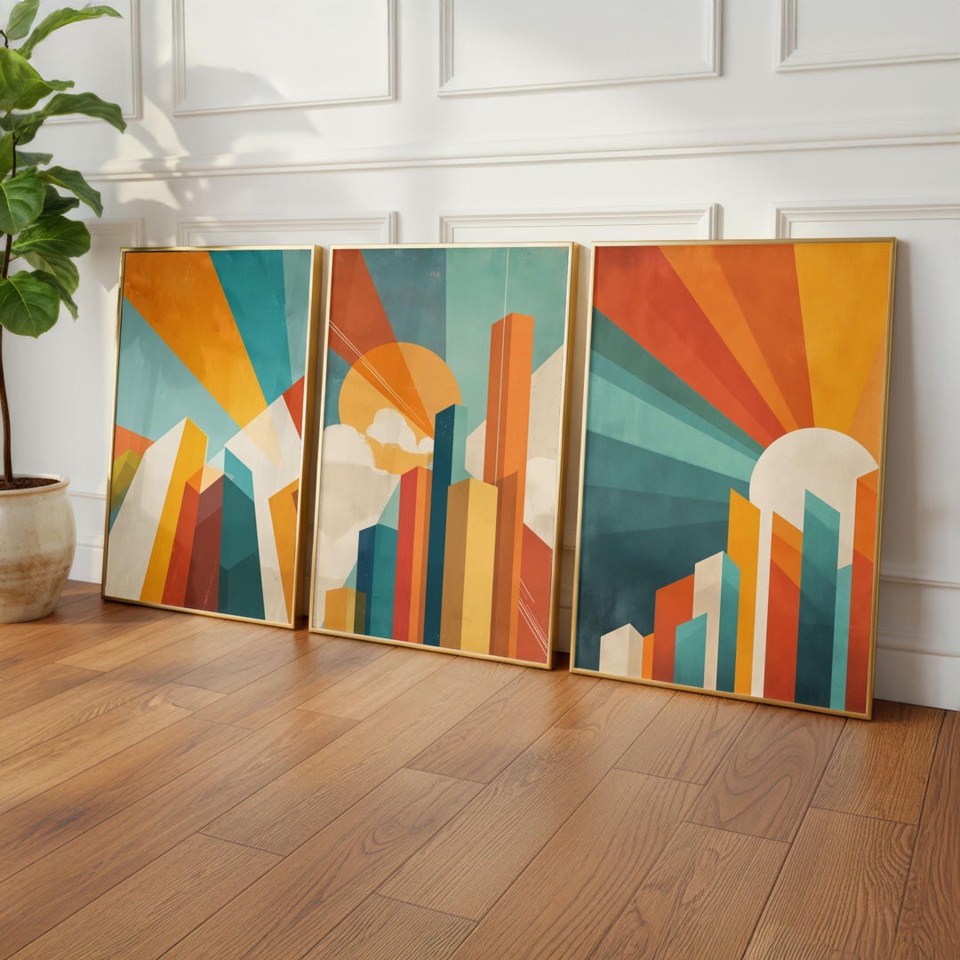 Mid-century Modern Wall Art | Abstract Geometric Sun Prints | Retro ...