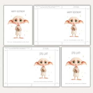 Printable Birthday Card | Cute Magical Character | 5x7 | Instant Download | Wizzard | Dobby | Harry Potter image 2