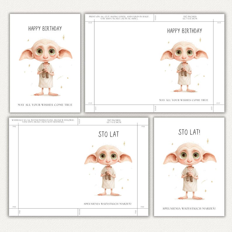 Printable Birthday Card | Cute Magical Character | 5x7 | Instant Download | Wizzard | Dobby | Harry Potter image 2