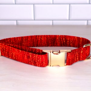 Gold Dots on Red Background Luxury Dog Collar with Gold Metal Hardware - Adjustable Dog Collar, 100% Cotton Dog Collar