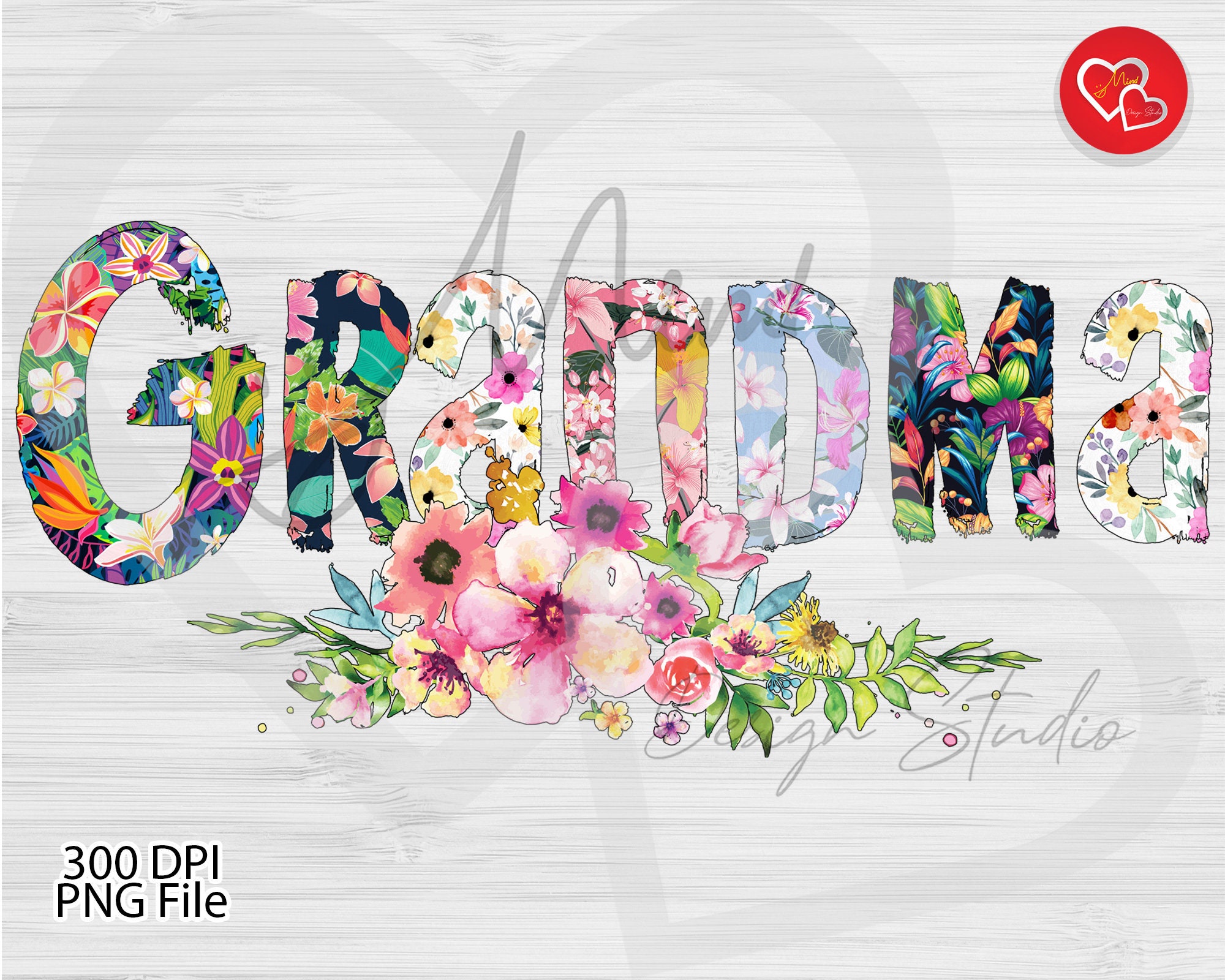 Grandma Sublimation Design Grandma PNG Grandma with Flowers | Etsy