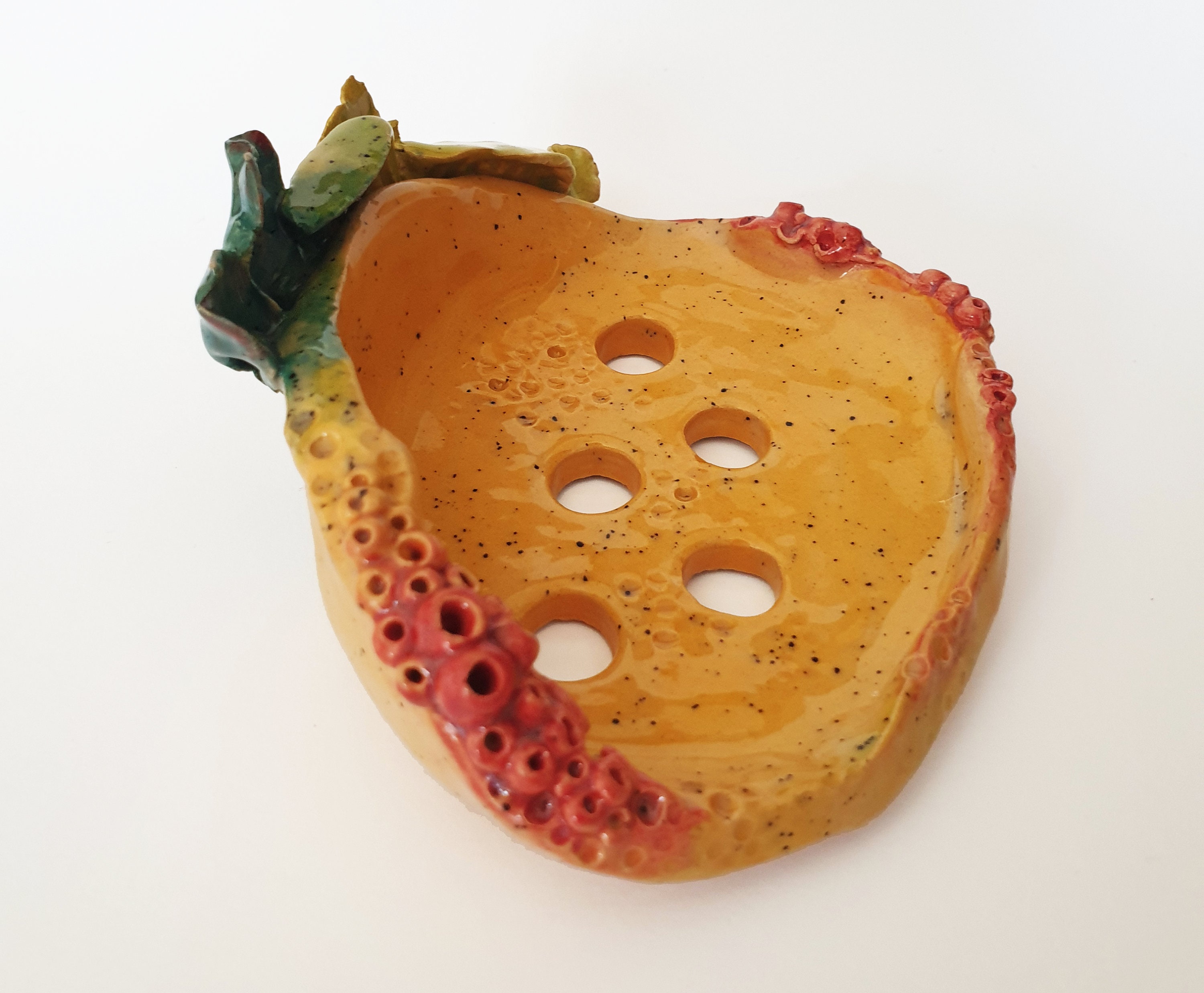 Bright soap dish Orange soap dish Barnacle speckled bathroom Etsy