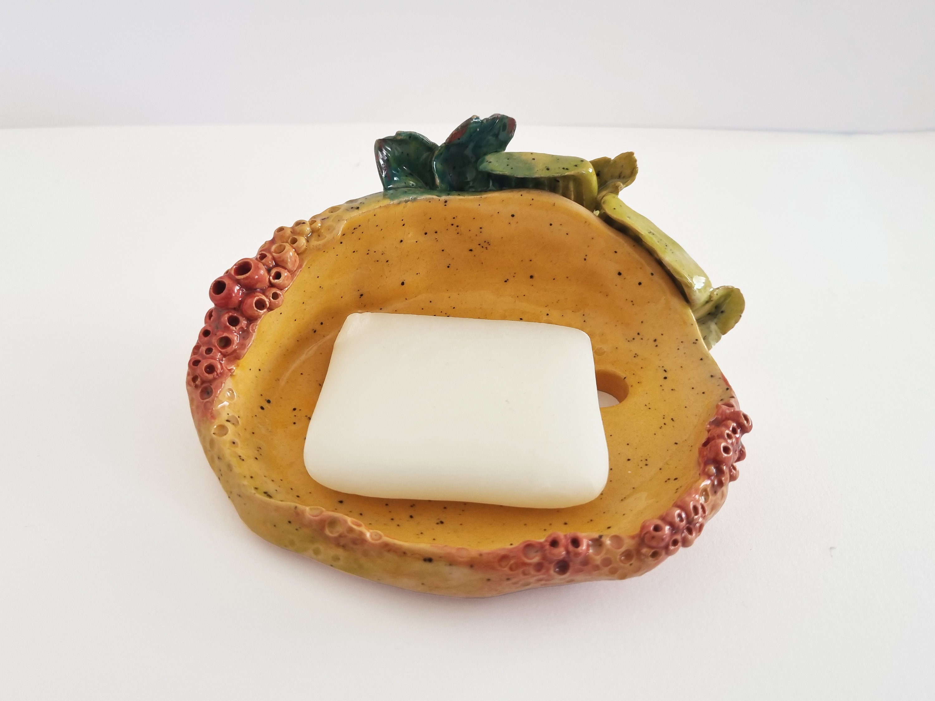 Bright soap dish Orange soap dish Barnacle speckled bathroom Etsy