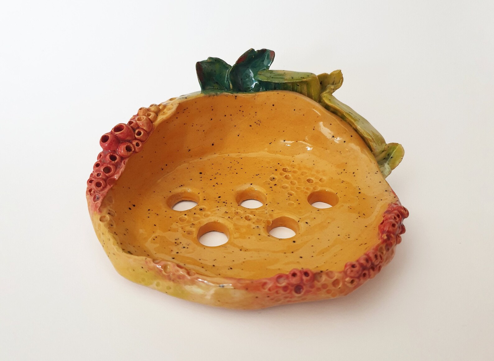 Bright soap dish Orange soap dish Barnacle speckled bathroom Etsy