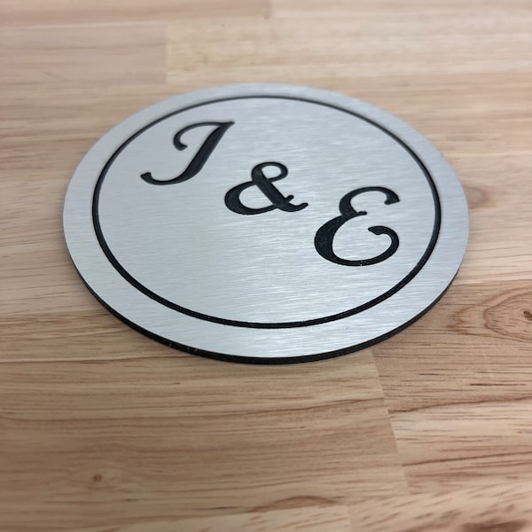 Aluminum ANNIVERSARY coasters - CIRCLE | Round Tenth Anniversary coasters with anniversary themed designs. Add On cork base available.