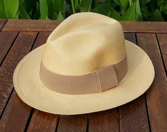 Genuine Ecuadorian Natural Panama Hat with Handmade Removable ~ Beige ~ Elastic Band Handwoven Toquilla Palm Hat