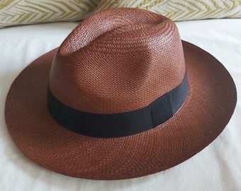 Genuine Ecuadorian Dark Brown Coloured  Panama Hat  Handwoven Toquilla Palm Hat Unique Hat Authentic Fedora Hat