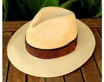 Genuine Ecuadorian Natural Panama Hat with Handmade Removable ~ Chocolate Brown ~ Elastic Band , Handwoven From Toquilla Palm