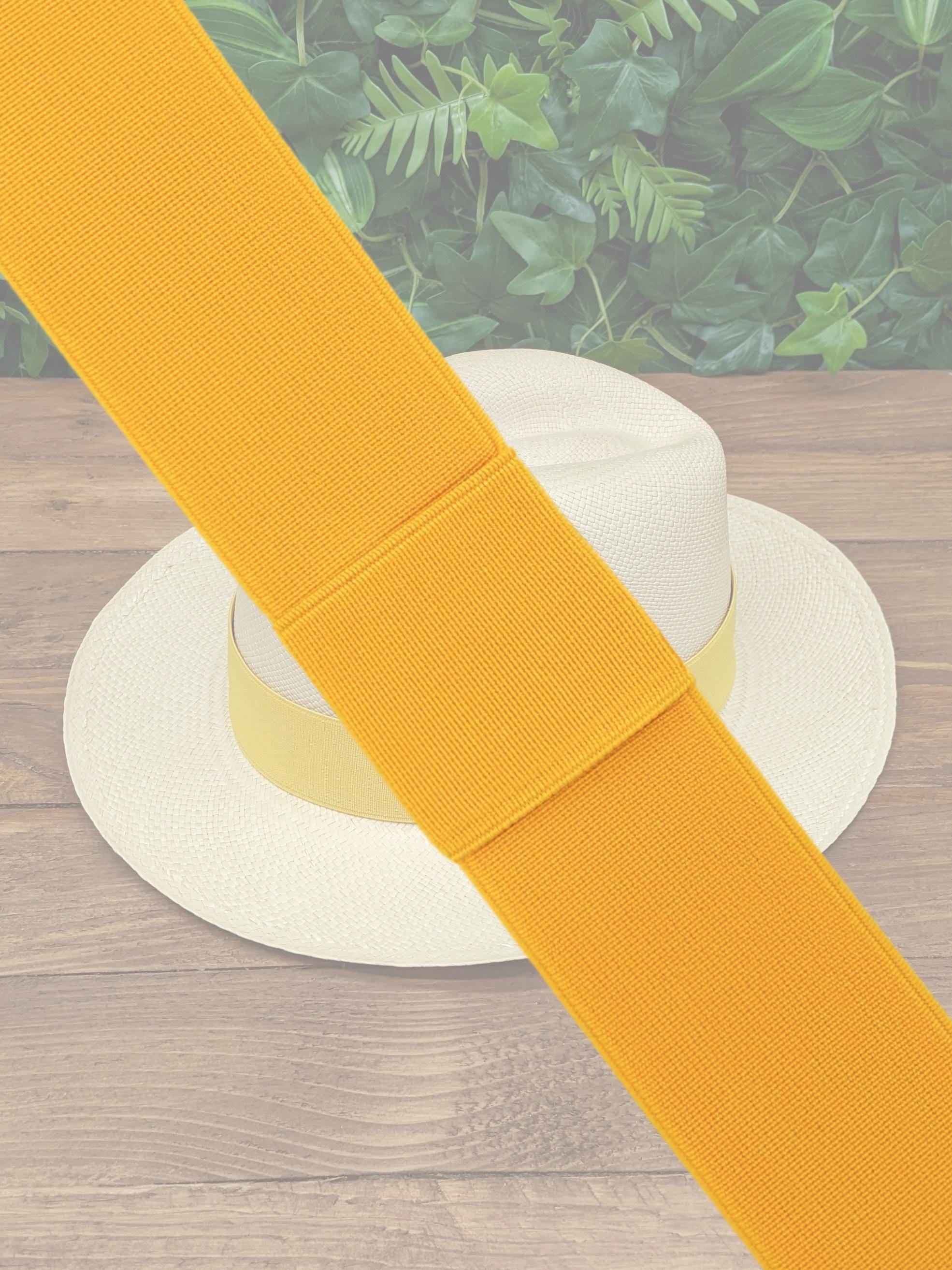 Yellow Faux Leather Wide Brim Felt Boater Hat Trendy Statement Accessory Amber | Women main image 2