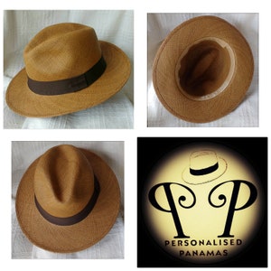 Véritable chapeau de Panama de couleur marron café équatorien, tissé à la main, chapeau de paume Toquilla, chapeau unique, chapeau Fedora authentique image 2