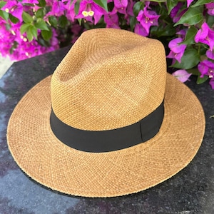 Genuine Ecuadorian Coffee Brown Coloured  Panama Hat  Handwoven Toquilla Palm Hat Unique Hat Authentic Fedora Hat
