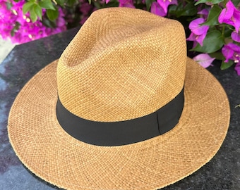 Genuine Ecuadorian Coffee Brown Coloured  Panama Hat  Handwoven Toquilla Palm Hat Unique Hat Authentic Fedora Hat
