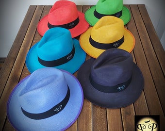 Genuine Ecuadorian Panama Hat in Multi Colours Hand Painted