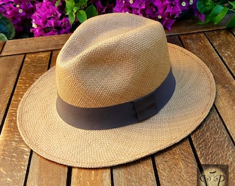 Genuine Ecuadorian Coffee Brown Coloured  Panama Hat  Handwoven Toquilla Palm Hat Unique Hat Authentic Fedora Hat