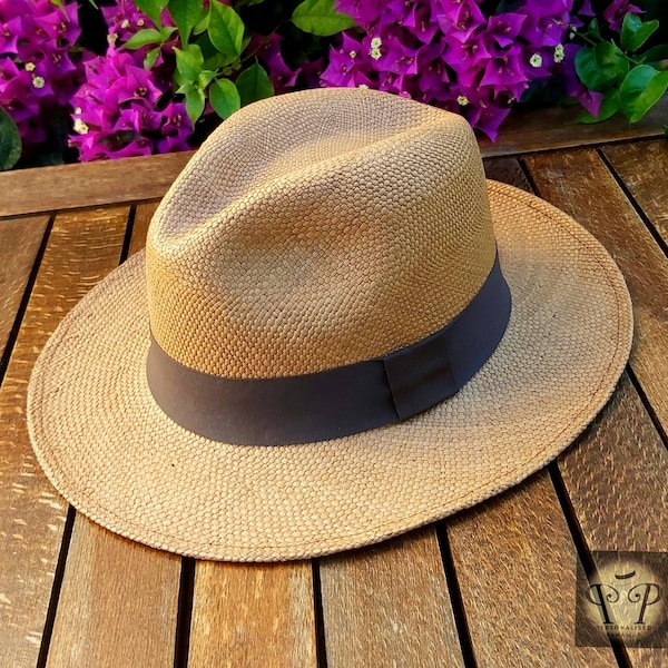 Genuine Ecuadorian Coffee Brown Coloured  Panama Hat  Handwoven Toquilla Palm Hat Unique Hat Authentic Fedora Hat