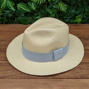 Genuine Ecuadorian Natural Panama Hat with Handmade Removable ~ Light Grey ~ Elastic Band Handwoven Toquilla Palm Hat