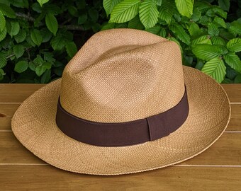 Genuine Ecuadorian Brown Panama Hat with Handmade Removable ~ Chocolate Brown ~ Elastic Band Handwoven Toquilla Palm Hat