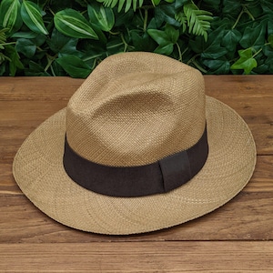 Genuine Ecuadorian Brown Panama Hat with Handmade Removable ~ Chocolate Brown ~ Elastic Band Handwoven Toquilla Palm Hat