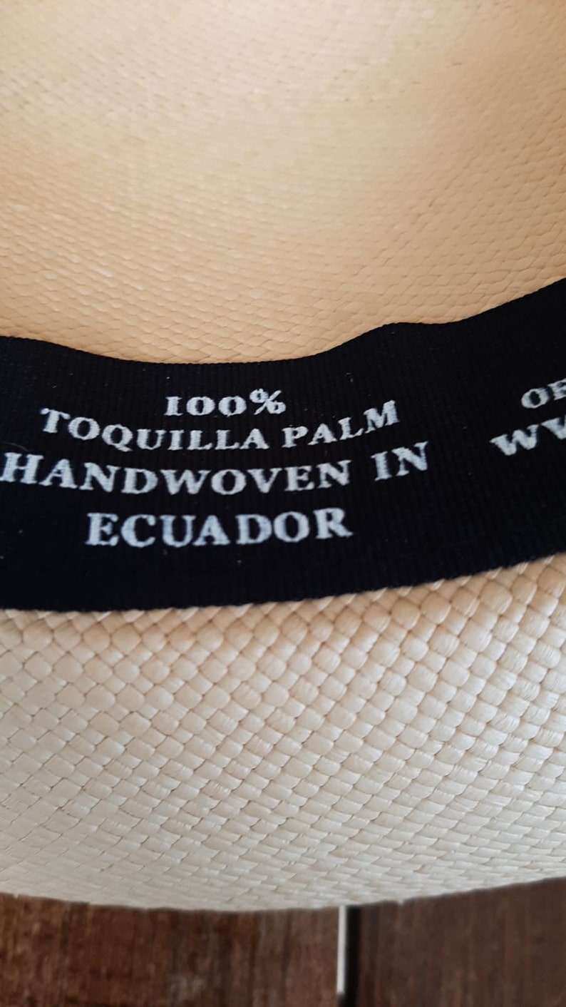 Genuine Ecuadorian Natural Panama Hat with Handmade Removable Navy Elastic Band Handwoven From Toquilla Palm image 4