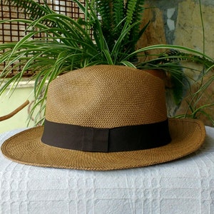Véritable chapeau de Panama de couleur marron café équatorien, tissé à la main, chapeau de paume Toquilla, chapeau unique, chapeau Fedora authentique image 5