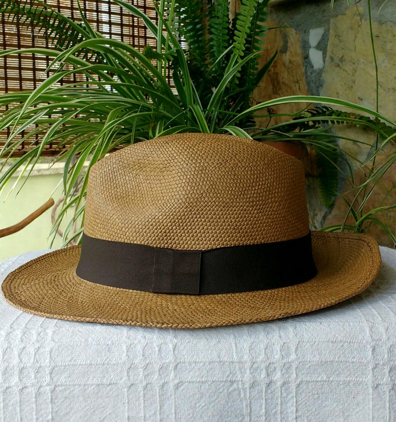 Véritable chapeau de Panama de couleur marron café équatorien, tissé à la main, chapeau de paume Toquilla, chapeau unique, chapeau Fedora authentique image 5