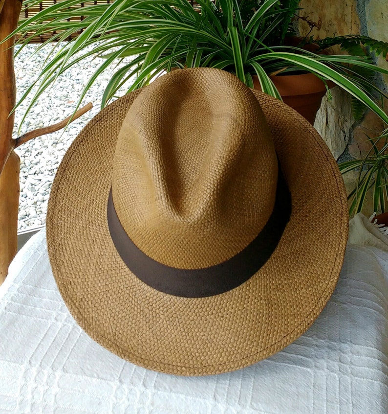 Véritable chapeau de Panama de couleur marron café équatorien, tissé à la main, chapeau de paume Toquilla, chapeau unique, chapeau Fedora authentique image 4