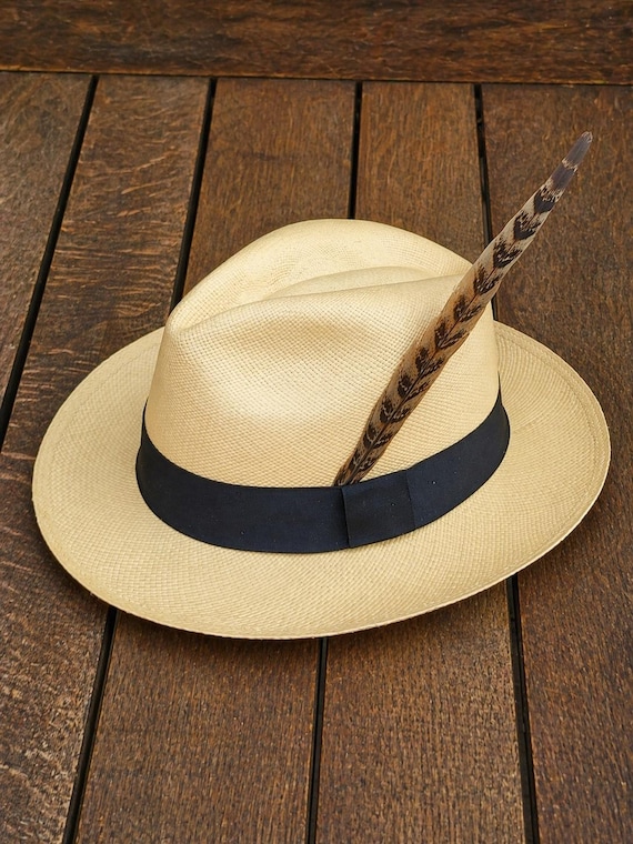 Genuine Natural Panama Hat with Long Feather - Handwoven Ecuador Toquilla Hat, Travel Sun Hat, Summer Hat, Men’s Women’s Fedora Hat
