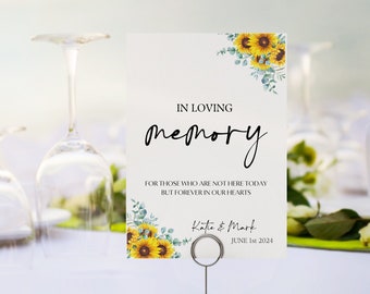 Letrero de boda conmemorativo de girasol: Decoración de mesa en memoria de alguien especial