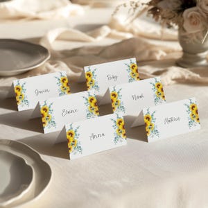 Tarjeta de mesa con girasoles, tarjeta de identificación para bodas con girasoles imagen 1