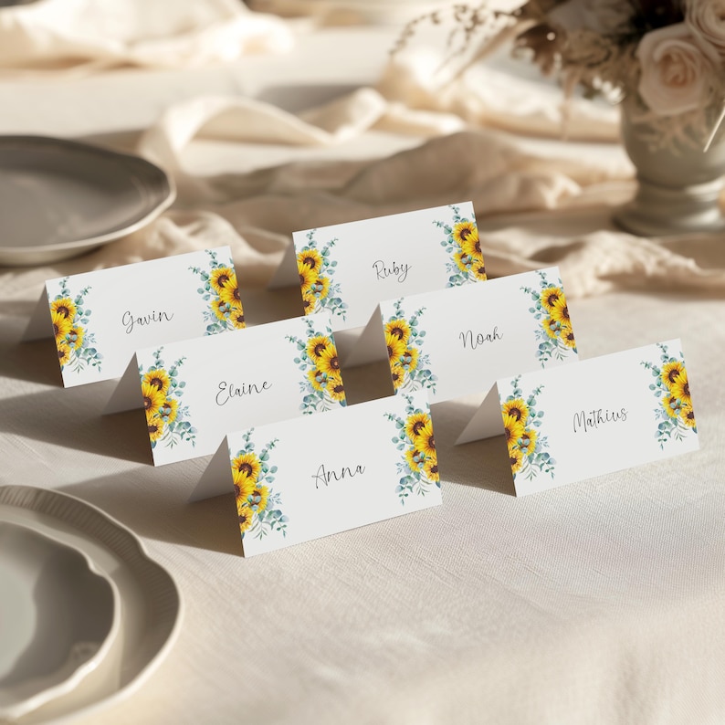 Tarjeta de mesa con girasoles, tarjeta de identificación para bodas con girasoles imagen 1
