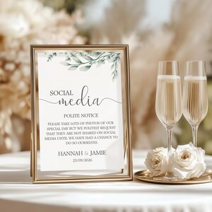 Eucalyptus Social Media Wedding Sign, Unplugged Ceremony, A5