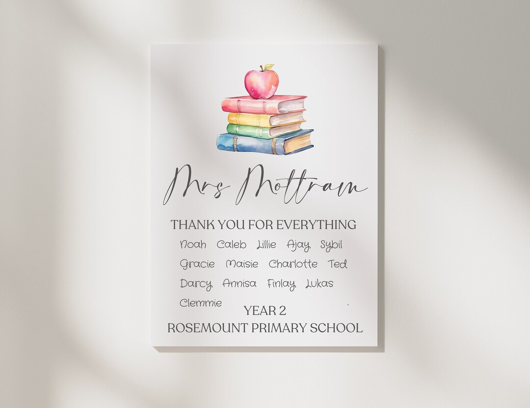 Personalised Teacher Thank You Print: Class Keepsake Gift - Etsy UK