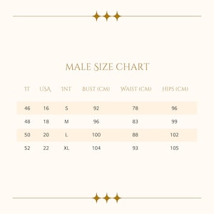 May include: A male size chart with measurements in centimeters. The chart includes sizes from S to XL, with corresponding bust, waist, and hip measurements. The chart also includes USA and IT sizes.