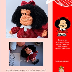 Patrón Mafalda, Patrones de amigurumis, Amigurumi Patterns, Patrón PDf, crochet amigurumi, crochet , ganchillo, amigurumi, PDF imagen 6