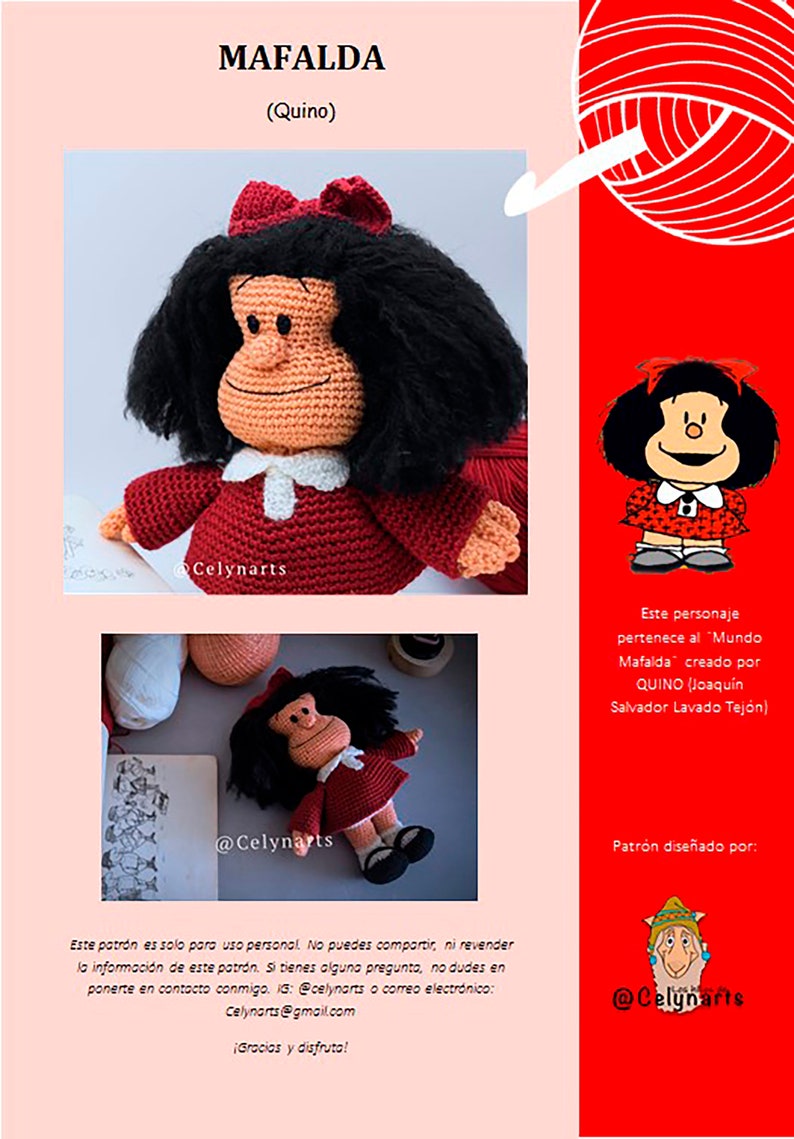 Patrón Mafalda, Patrones de amigurumis, Amigurumi Patterns, Patrón PDf, crochet amigurumi, crochet , ganchillo, amigurumi, PDF imagen 6