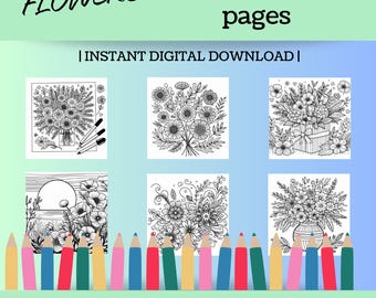 Detailed Floral Coloring Pages | Flower Bouquets (PDF File)