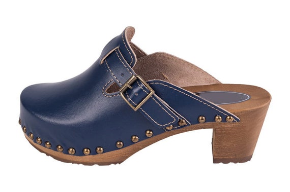 leather clogs with wooden soles