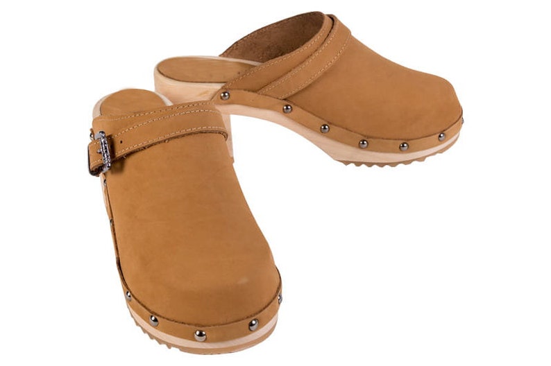 leather clogs with wooden soles