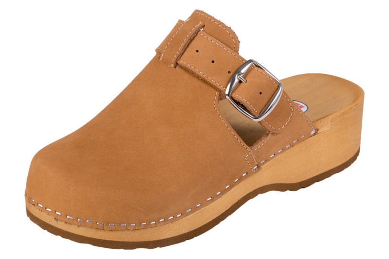 leather clogs with wooden heels
